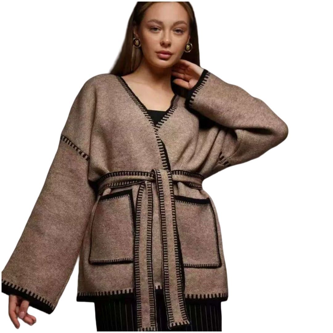 Streetwave Chic Women's Knit Cardigan With Large Lapel And Practical Pockets For Everyday Style