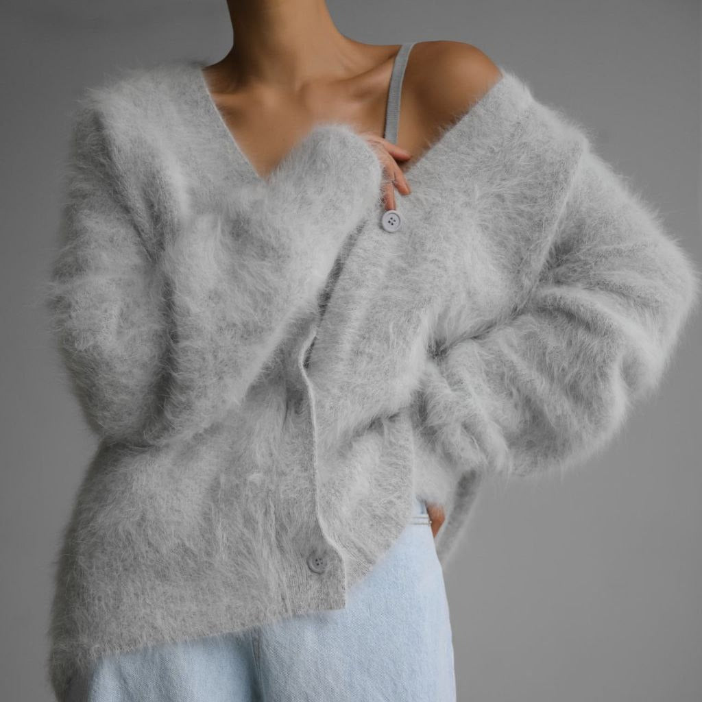 Womens Mohair Cardigan Street Wave Soft Knit Luxury With Relaxed Fit For Autumn Winter Cozy Warmth And Style
