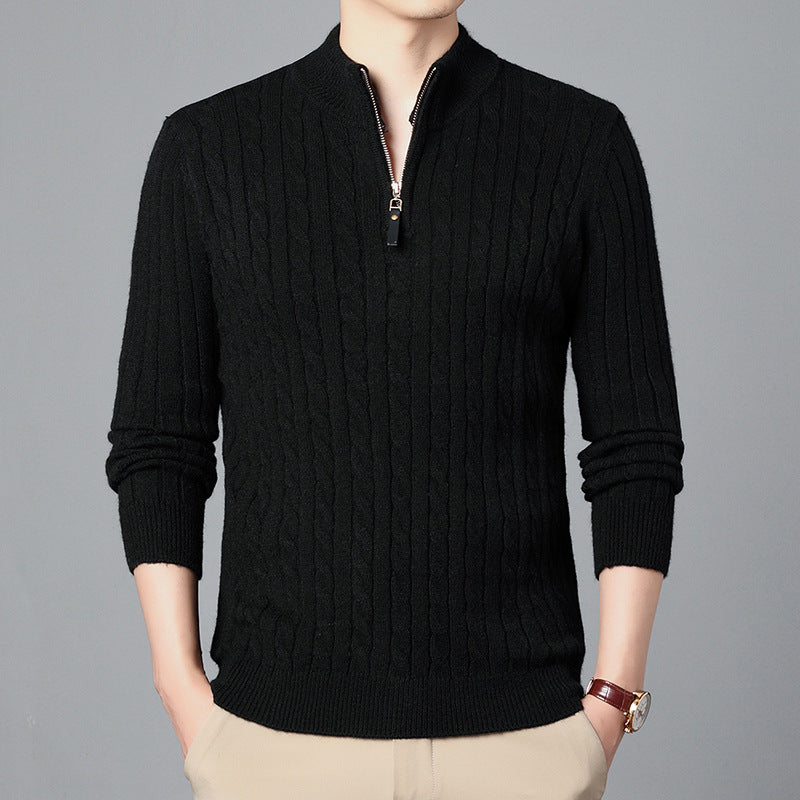 Streetwave Mens Premium Knit Sweater With Zip Front And Cable Detail Texture For Everyday Casual