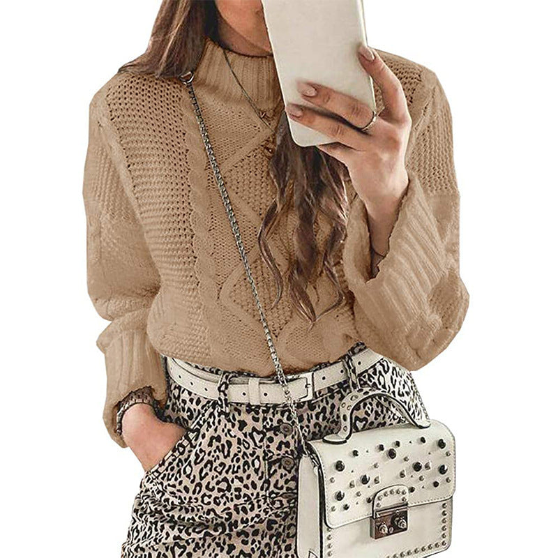Street-Wave Women Chunky Knit Sweater With Structured Stitch And High Neck Cozy Comfortable