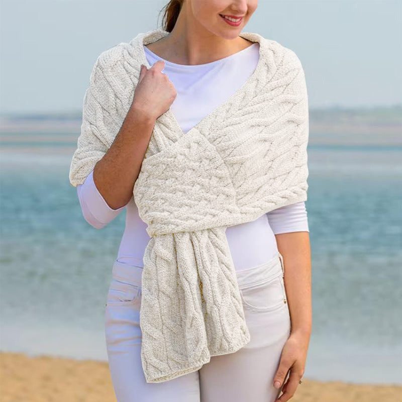 Street-wave Women's Cable Knit Wrap Stole With Textured Pattern For Elegant Cozy Winter Accessory