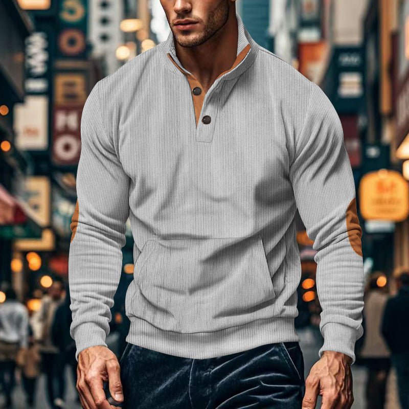 Street Wave Mens Stand Collar Henley Pullover Cotton Blend For Modern Men Comfortable Everyday Style