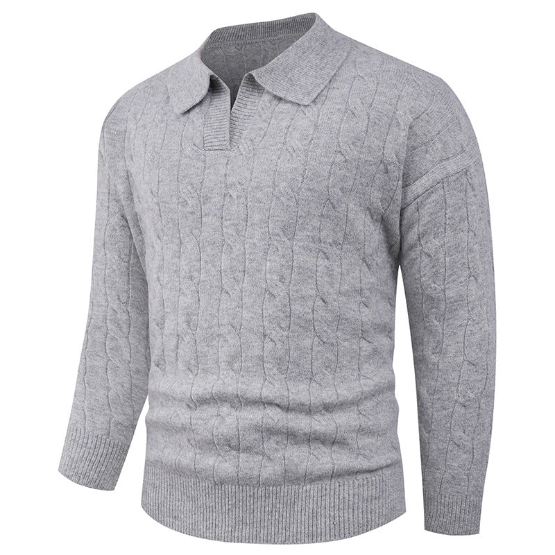 Street-wave Men's Cable Knit Polo Sweater With Modern Pattern Soft Comfort for Everyday Wear