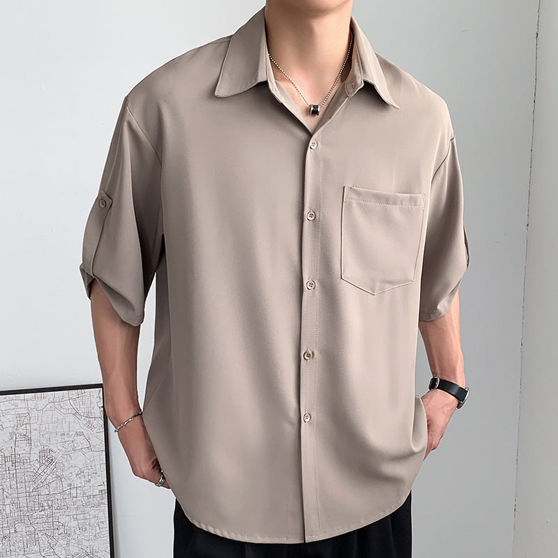 Men's Short Sleeve Shirt Lightweight Silky Fabric Button Closure Relaxed Fit Casual Summer Top