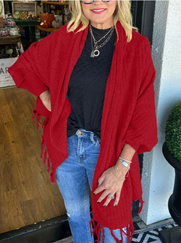 Street-Wave Women's Versatile Fringed Poncho Soft Cotton Cozy All-Season For Trendy Women