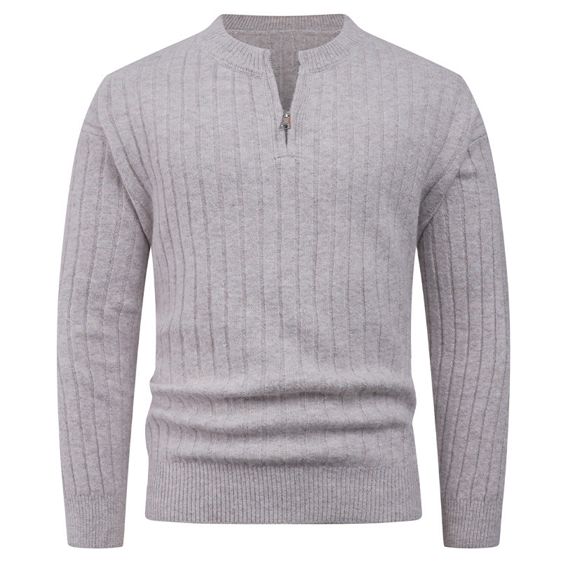 Street-wave Men High Neck Zip Knit Pullover Breathable Cozy Winter Sweater For Everyday Style