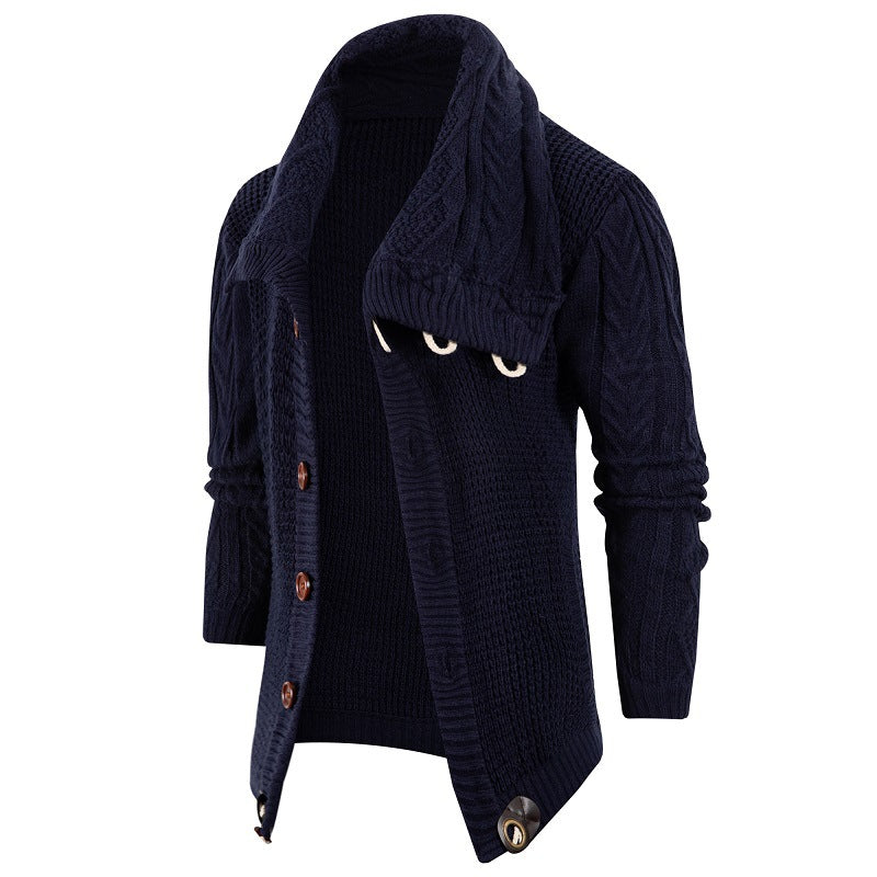 Streetwave Mens Chunky Knit Cardigan With Wrap Collar Soft Cotton Blend Cozy Warmth