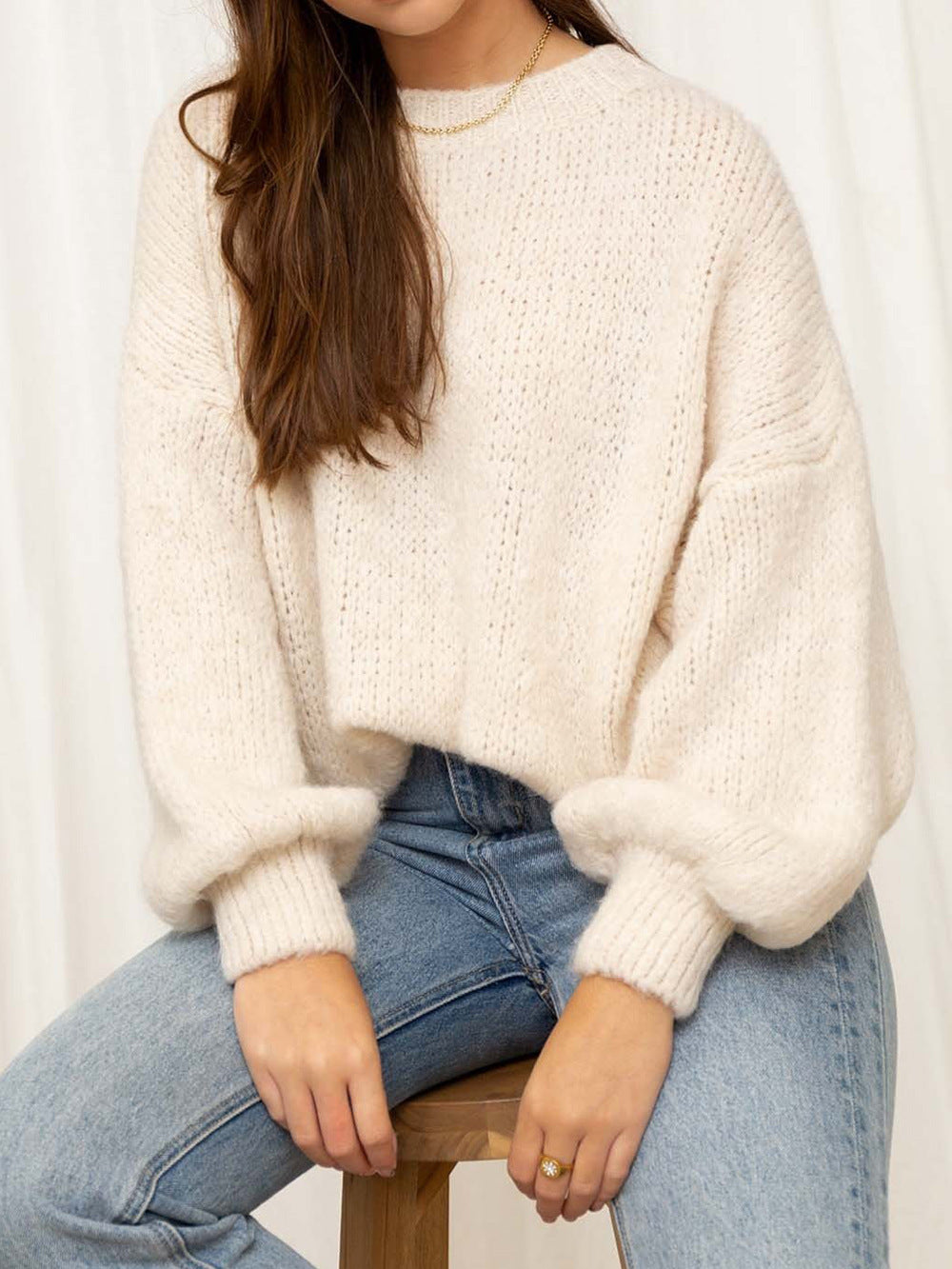 Street Wave Women Oversize Cozy Pullover With Voluminous Sleeves And Soft Textured Knit For Autumn