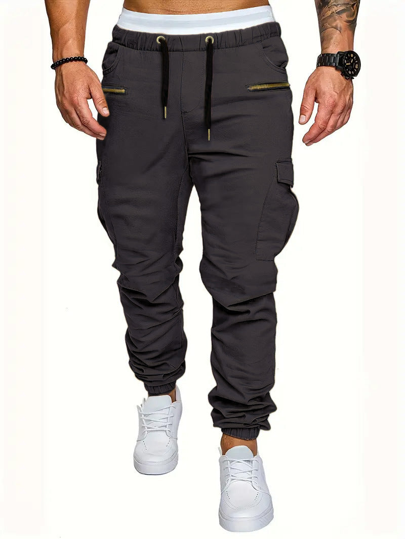 Mens Cargo Joggers With Elastic Waistband And Zippered Pockets By Street Wave For Active Men
