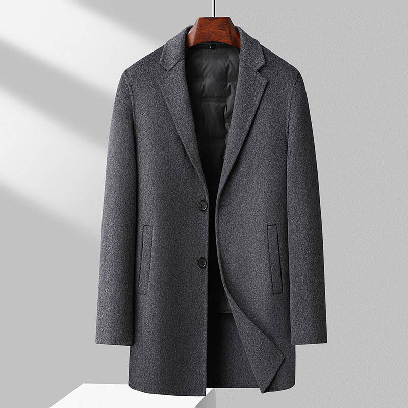 Street-Wave Men's Wool Blend Overcoat with Quilted Lining, Regular Fit, Mid Length, Notched Lapel