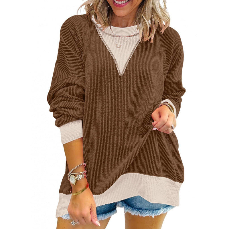 Street-Wave Women's V-Neck Knit Pullover - Cozy Structured Texture for Everyday Casual Wear
