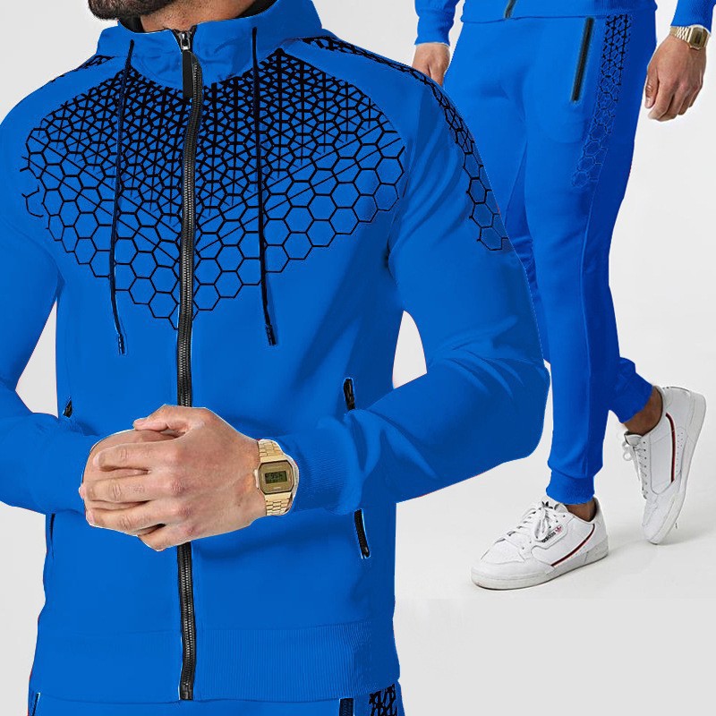 Men's Athletic Tracksuit Set From Street Wave With Innovative Honeycomb Pattern And Zipper Front For Active Men