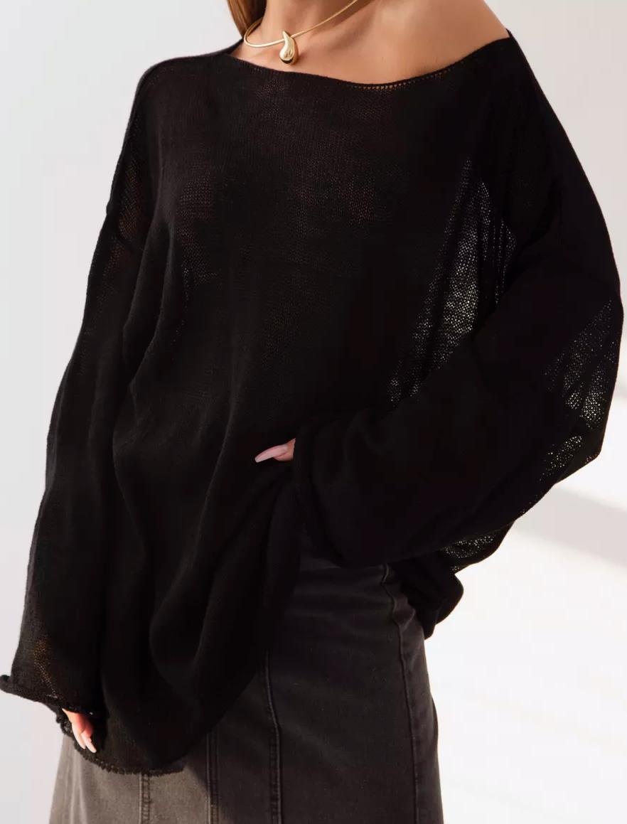 Street-wave Women Oversized Knit Sweater With Sheer Mesh Airy Wide Cut Pullover For Effortless Casual Looks