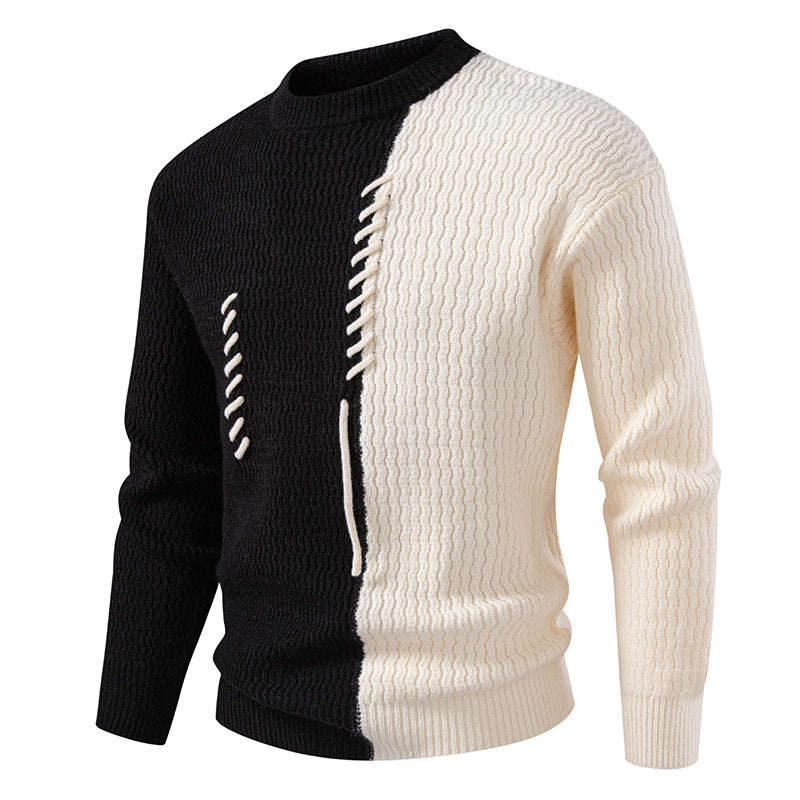Men's Chunky Knit Sweater With Asymmetrical Pattern And Decorative Detail Street Wave For Fashionable Men
