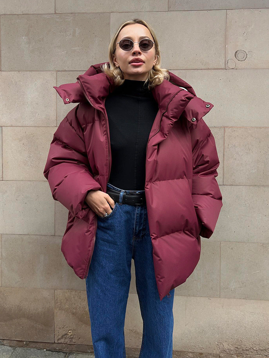 Street-wave Women Puffer Jacket With High Collar And Oversized Fit For Warmth And Style