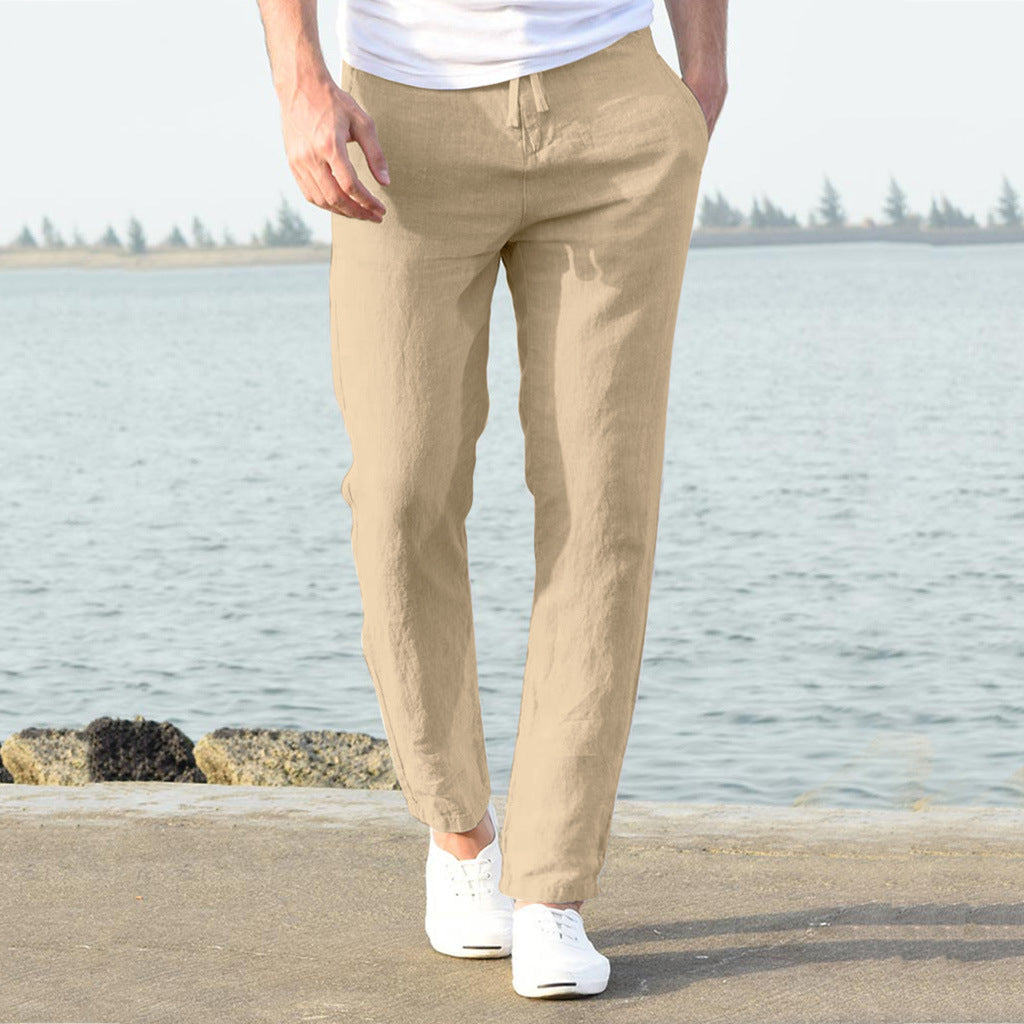 Streetwave Mens Linen Pants With Elastic Waistband And Side Pockets For Casual Comfort