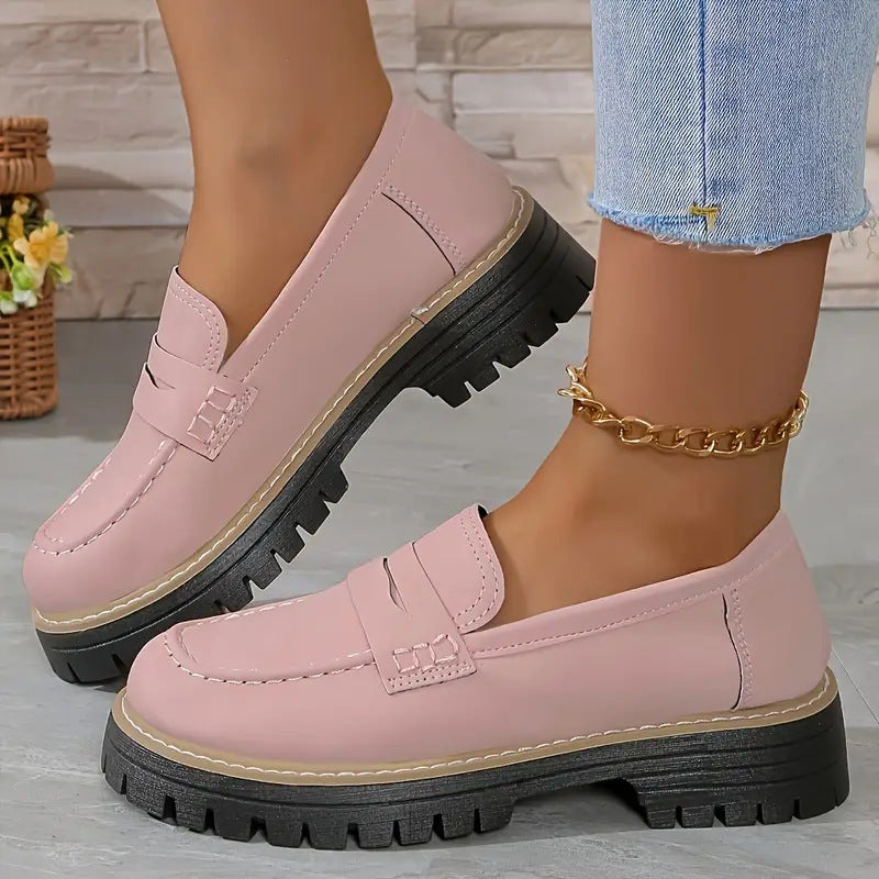 Heidi Mode Women Loafers With Thick Sole And Comfortable Slip On Design British Style Fashion