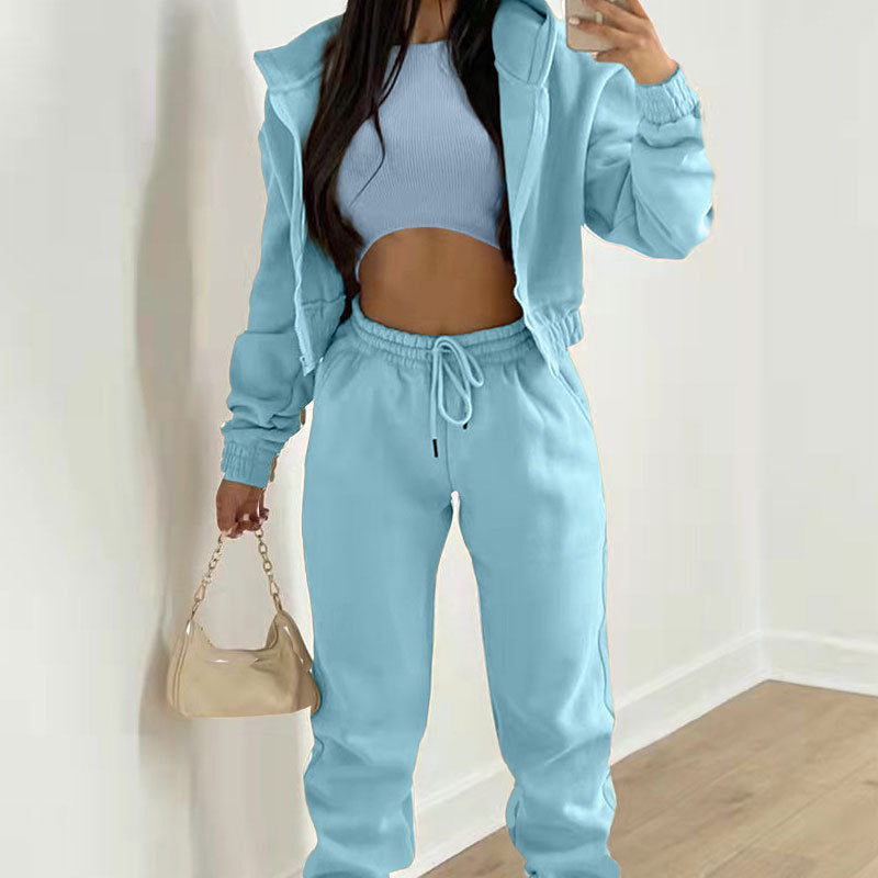 Street-wave Cozy Short-Top Lounge Set For Women Matching Joggers Trendy Comfort Everyday