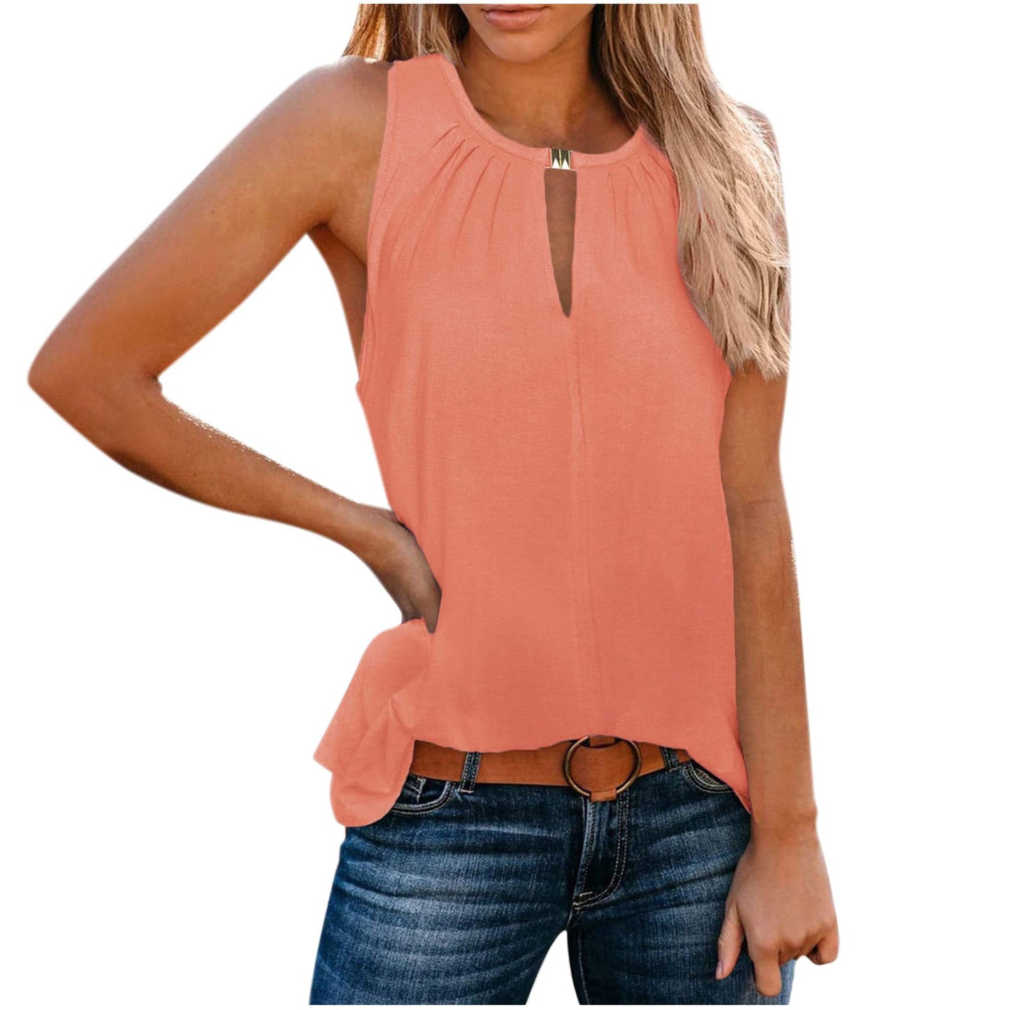 Streetwave Women's Elegant Sleeveless Top With Decorative Pleated Neckline For Flattering Fit