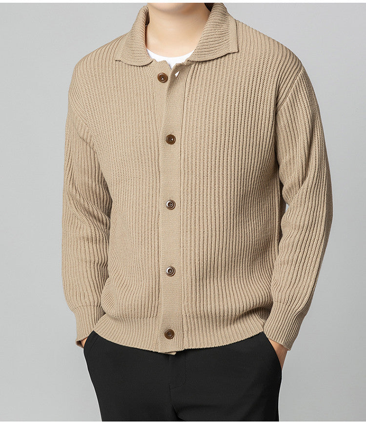 Street-wave Men's Knit Cardigan With Soft Cotton Blend And Sporty Shawl Collar For Everyday Casual Wear