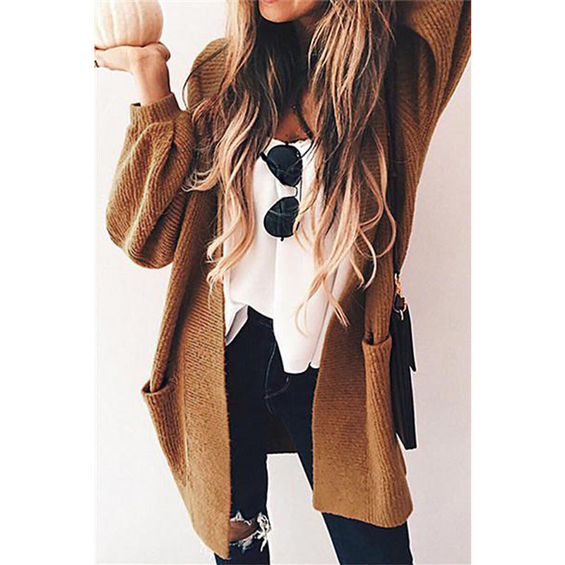Streetwave Womens Loose Knit Cardigan With Open Pockets And U Shaped Hem For Effortless Everyday Style