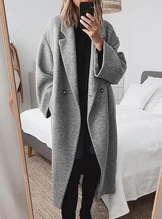 Womens Oversized Bouclé Coat With Double Breasted Buttons Street-Wave Warmth And Comfort