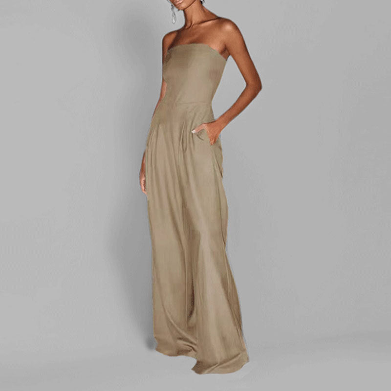 Nordic Flair Womens Jumpsuit Strapless Chic Elegant Fit Wide Leg Formal