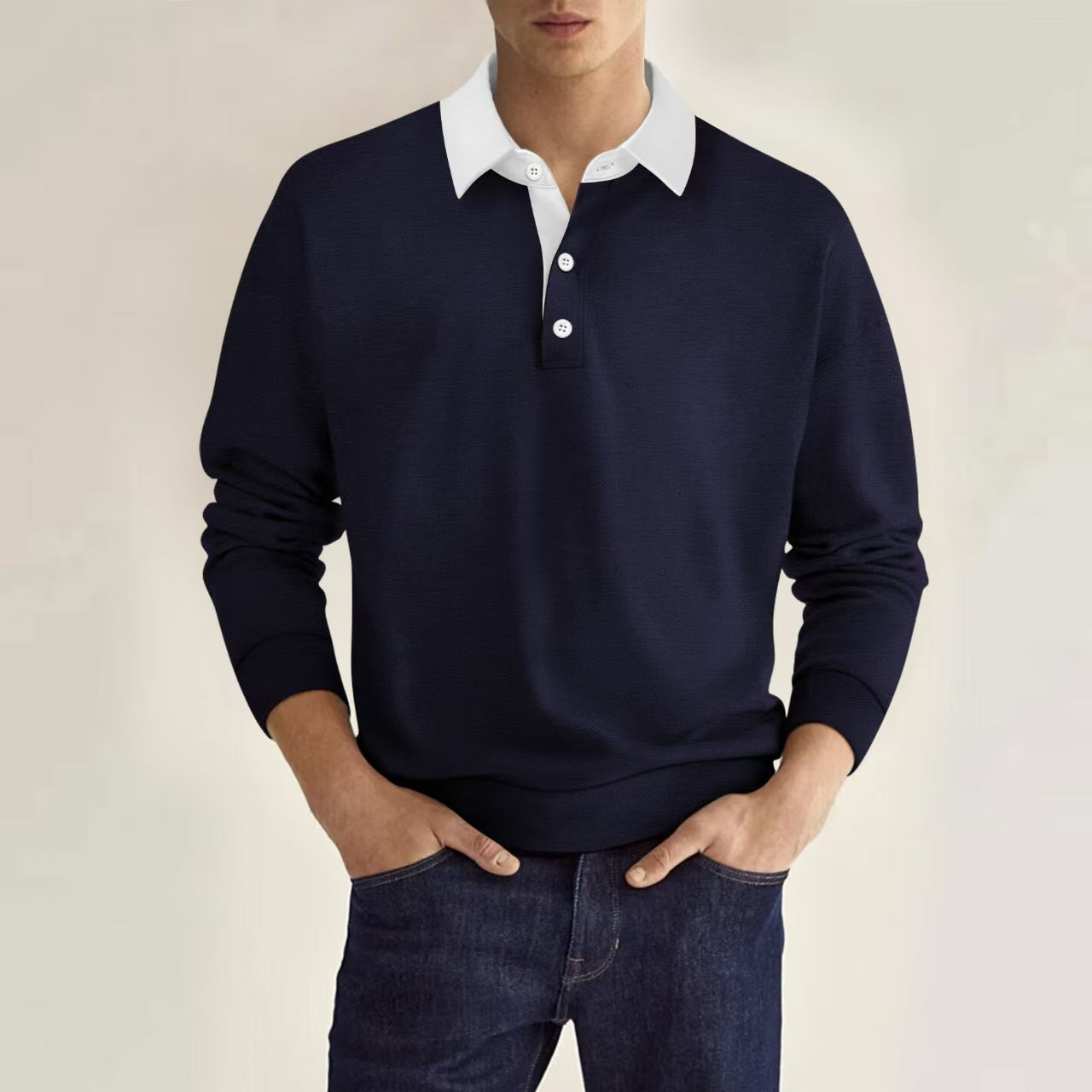 Streetwave Mens Elegant Polo Pullover With Button Placket And Contrast Collar Breathable Cotton