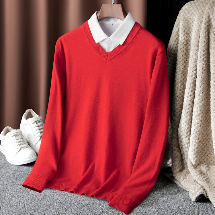 Street-wave Men's V-Neck Sweater Breathable Cotton Comfort For Modern Men Versatile Everyday Essential