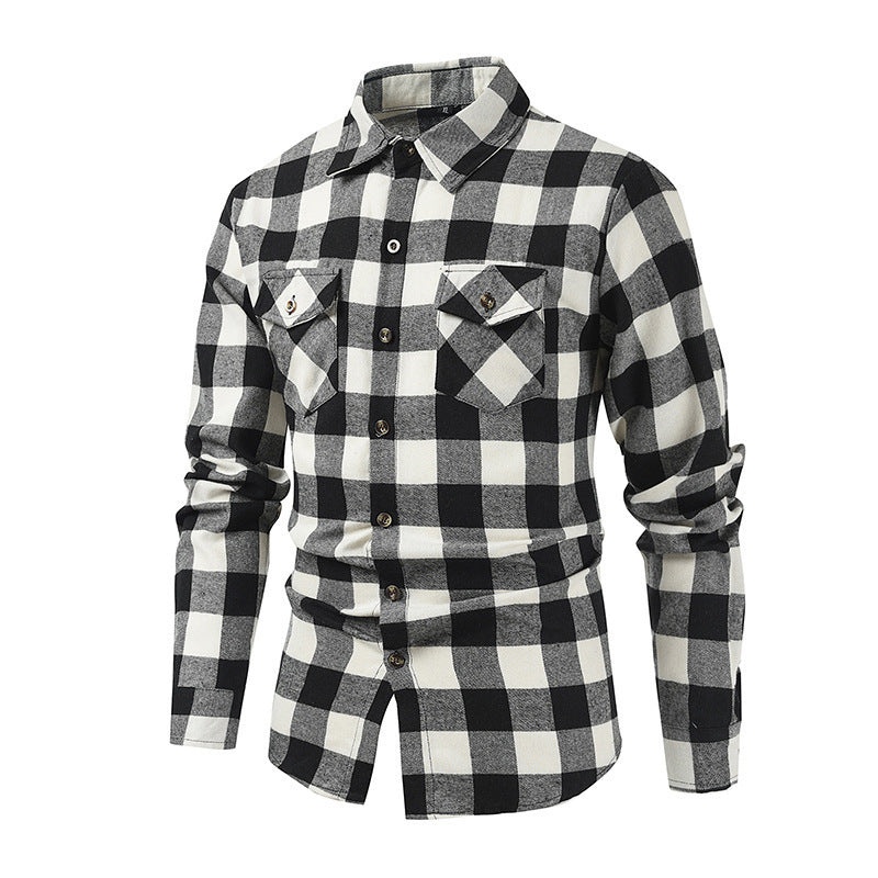 Street-wave Men's Flannel Shirt Plaid With Chest Pockets Soft Warm Comfort All Day Wear
