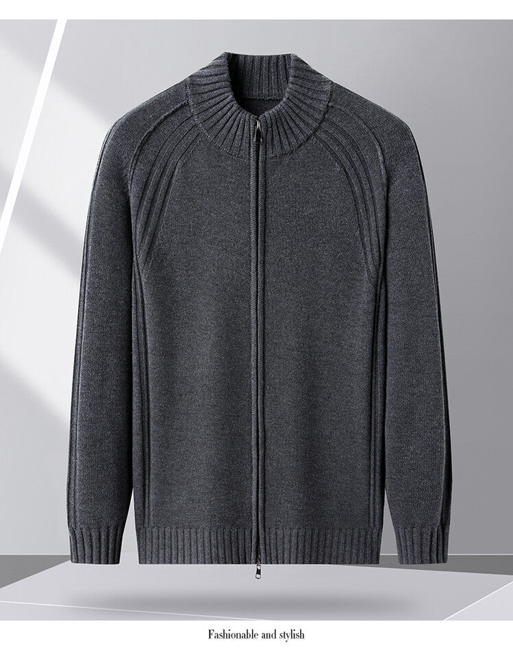 Street-wave Men's Zip-Up Cardigan With High Collar For Everyday Wear, Premium Soft Knit, All-Season Style