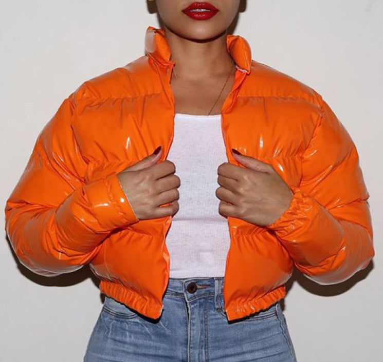 Women Shiny Short Down Jacket Street Wave Water Repellent Urban Puffer For Chic Everyday