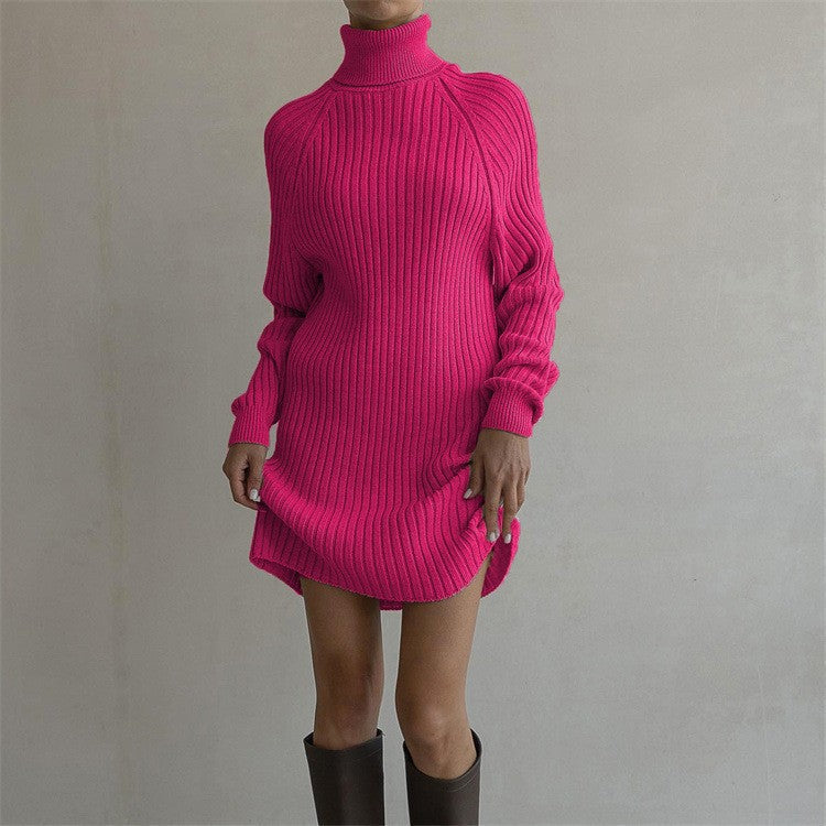 Womens Knit Dress With High Collar And Wide Sleeves Streetwave Cozy Soft Knit Everyday Festive