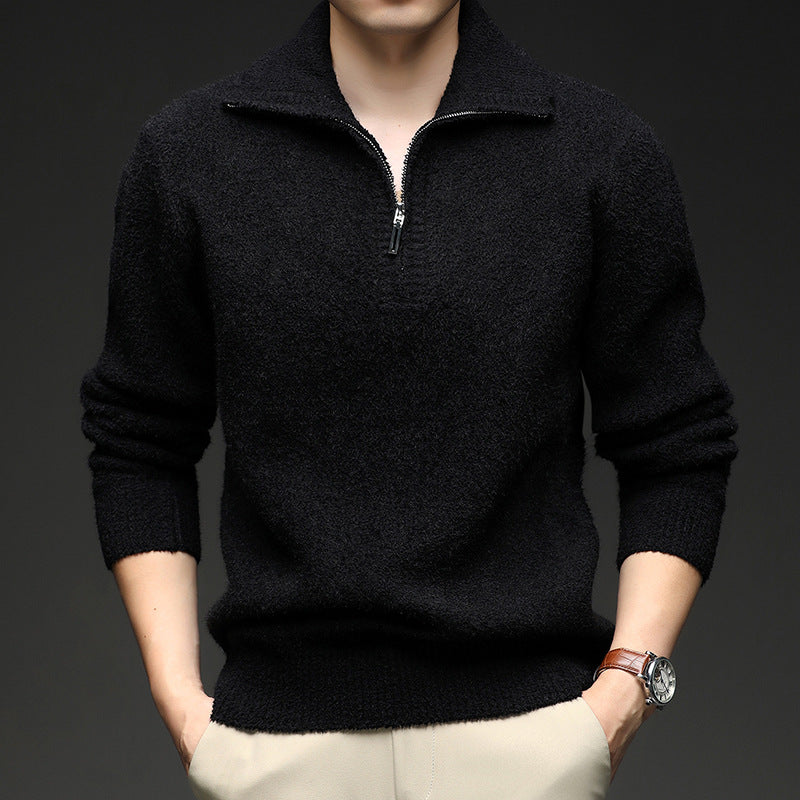 Street-wave Men's High Collar Zip Pullover Cozy Warm Everyday Winter Sweater For Men Outdoor Style