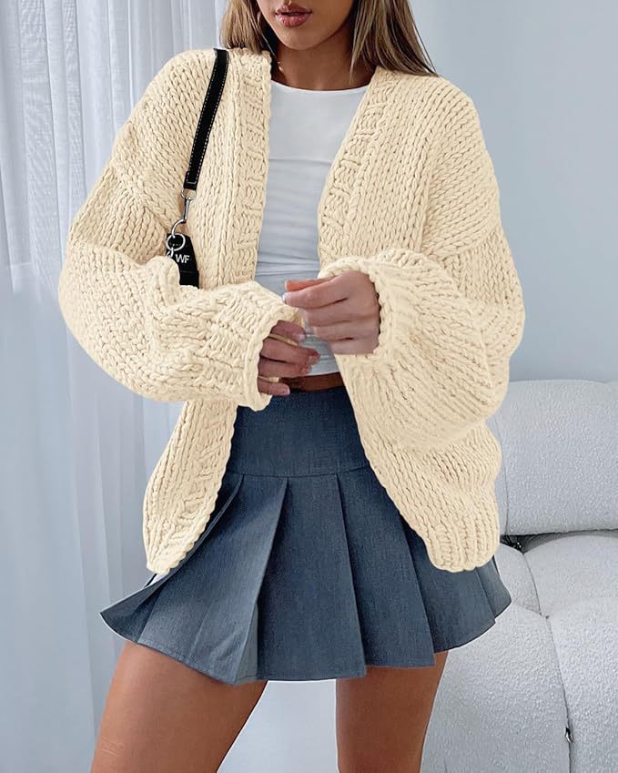 Street-wave Womens Knit Cardigan With Voluminous Sleeves Open Front For Versatile Casual Chic Wardrobe