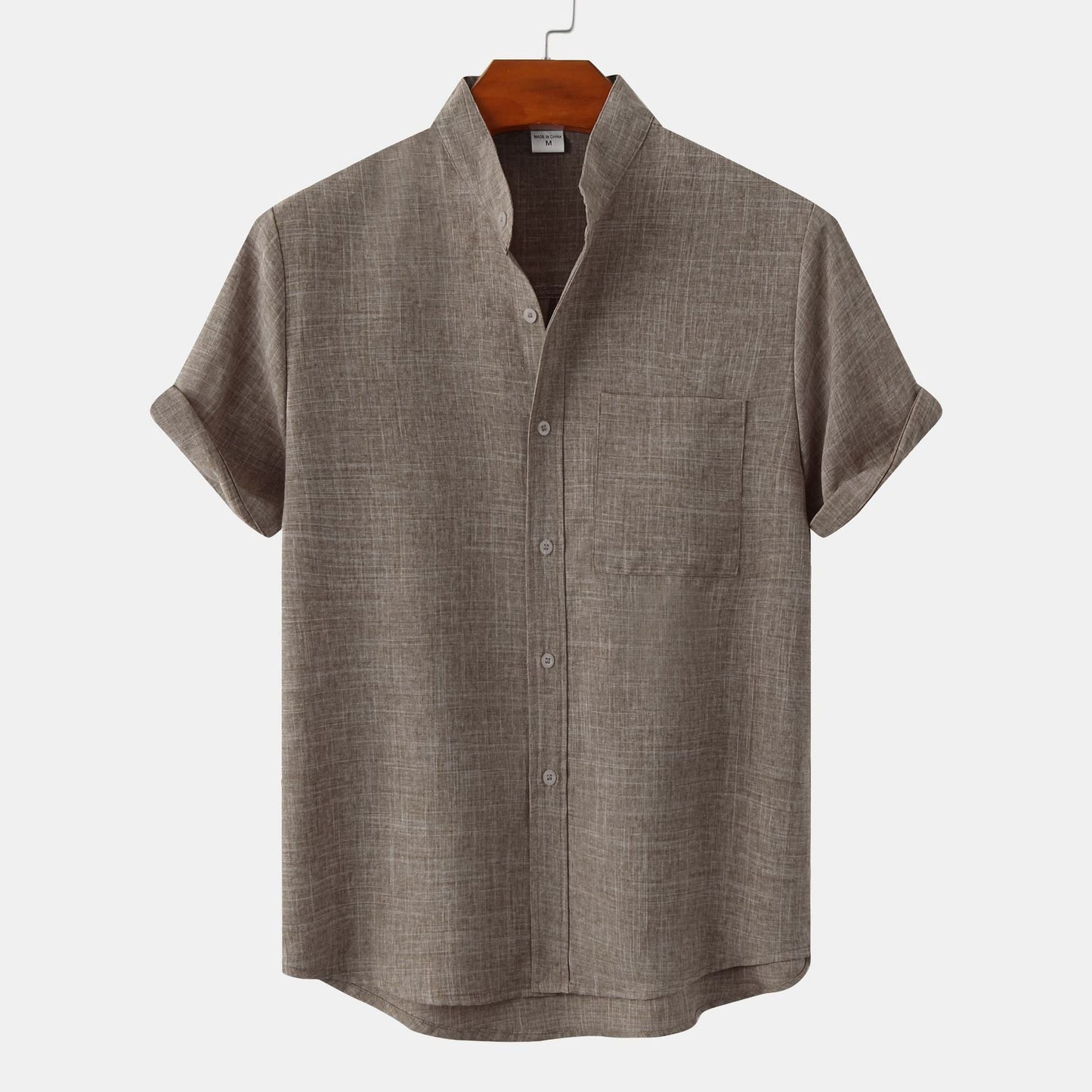 Street-Wave Men's Short Sleeve Shirt With Modern Stand Collar And Chest Pocket For Smart Casual Wear