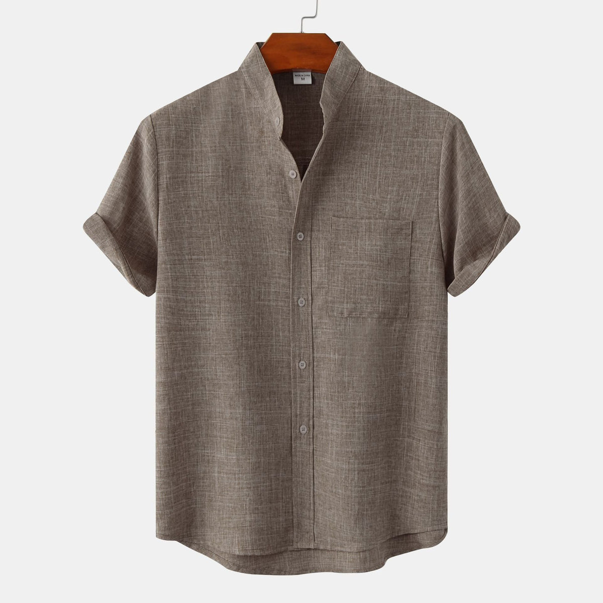 Street-Wave Men's Short Sleeve Shirt With Modern Stand Collar And Chest Pocket For Smart Casual Wear