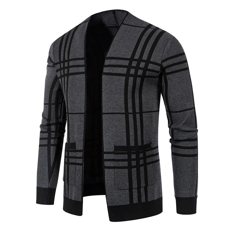 Street-Wave Men's Plaid Knit Cardigan Premium Soft Breathable Polyester Everyday Wear