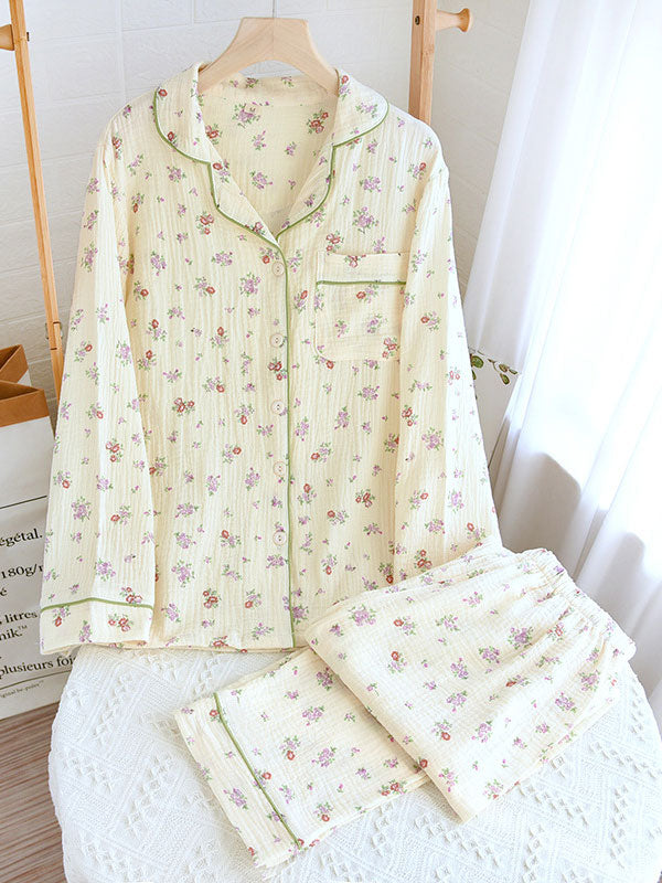Floral Pajama Set For Women Street Wave Long Sleeve Cozy