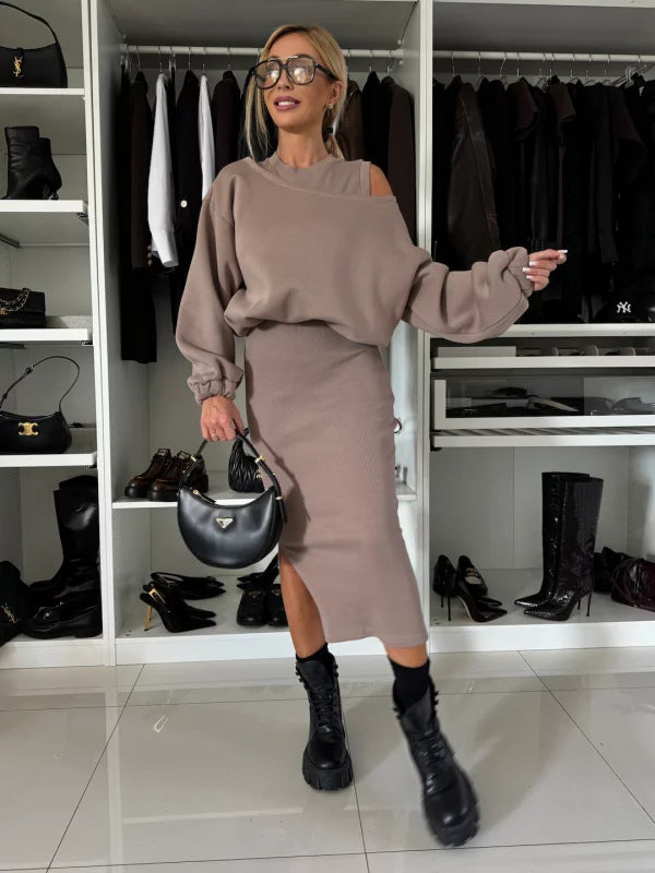 Street Wave Womens Fashion Sweatshirt And Midi Skirt Set For Modern Women With Lightweight Comfort