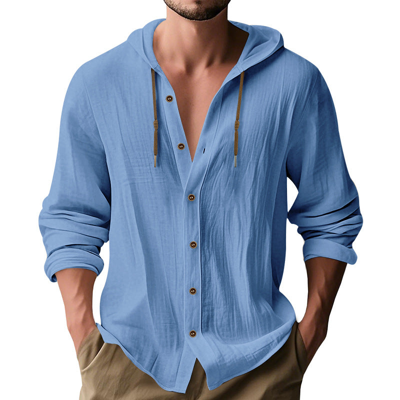 Breathable Cotton Hooded Shirt For Men With Button Front And Adjustable Drawstring Streetwave
