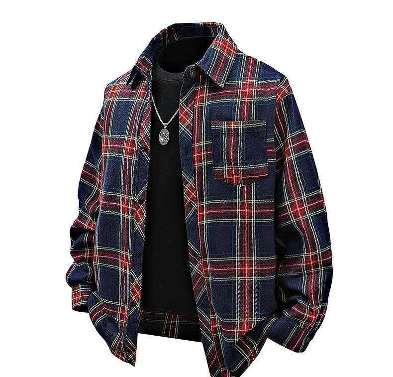 Mens Flannel Shirt With Plaid Pattern And Chest Pocket Street Wave Warm Cozy For Men