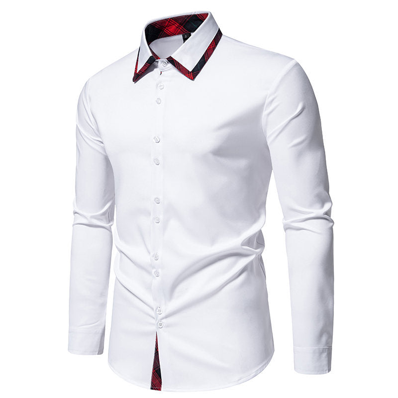 Street-wave Men's Long Sleeve Shirt With Plaid Collar Detail For Office And Casual Wear