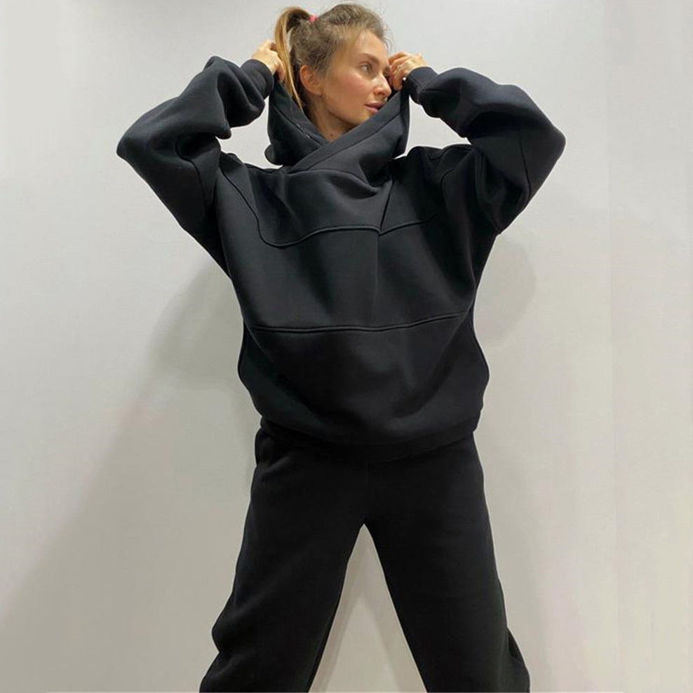 Street Wave Hooded Sweat Set Women Cozy Casual Comfort With Decorative Stitching