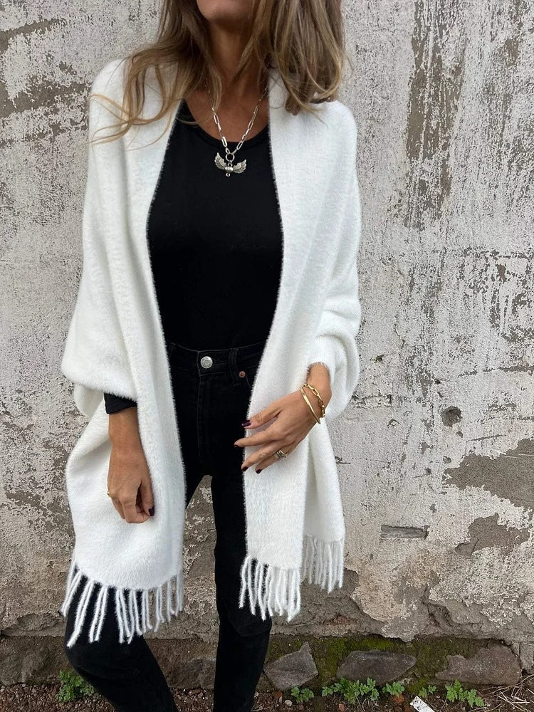 Street-wave Women's Fringed Knit Coat Cozy Elegant Cardigan For Day To Night Outfits