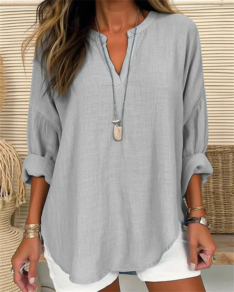 Street-Wave Women's Long Sleeve Shirt Effortless Breathable Cotton Linen Blend