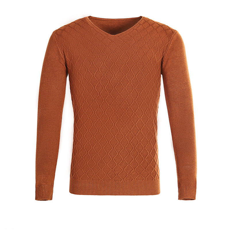 V-Neck Sweater With Textured Diamond Knit By Street-Wave For Men Premium Comfort And Style
