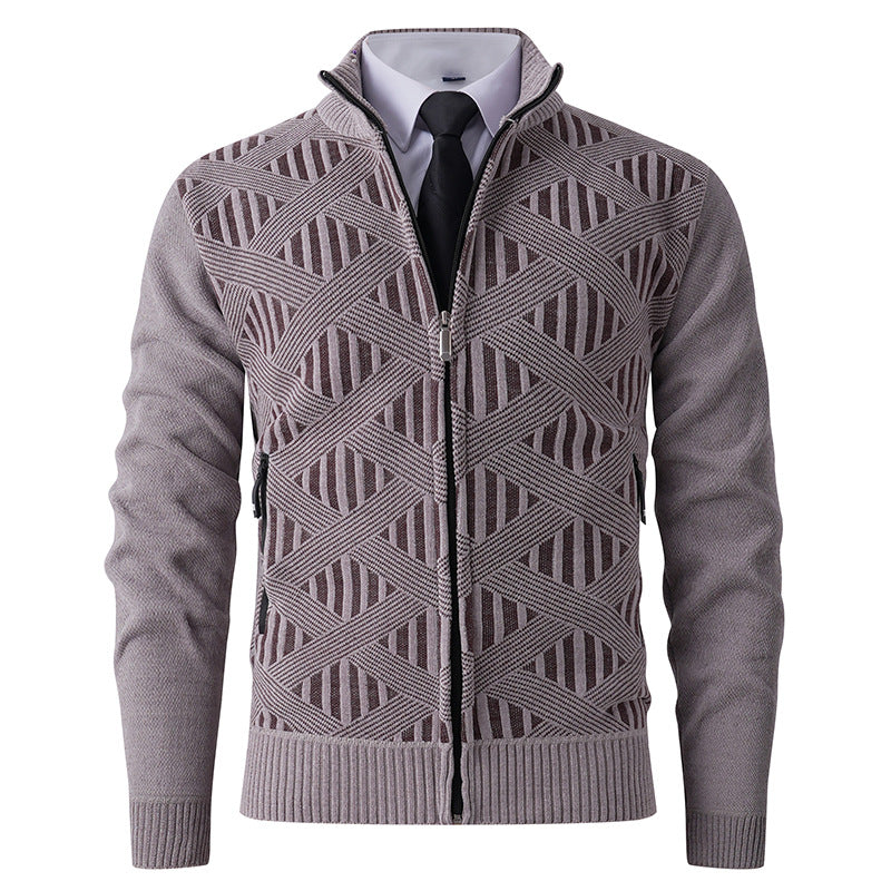 Streetwave Mens Knit Cardigan With Structured Geometric Pattern And Premium Zip Closure