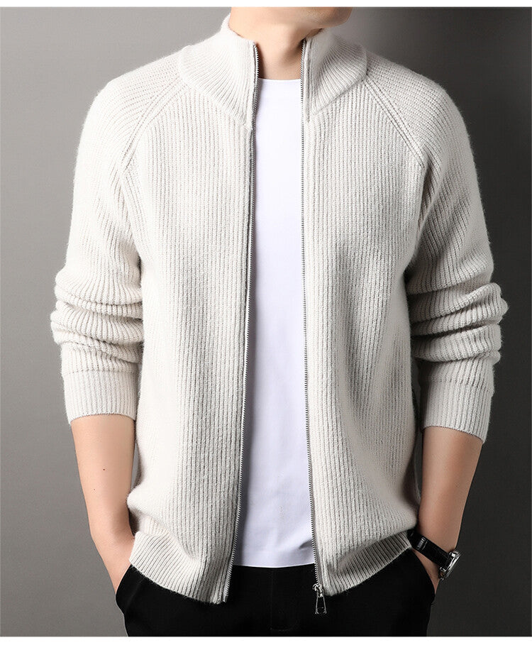 Men's Knit Cardigan With High Collar Hidden Zipper Street-wave Premium Warmth For Men