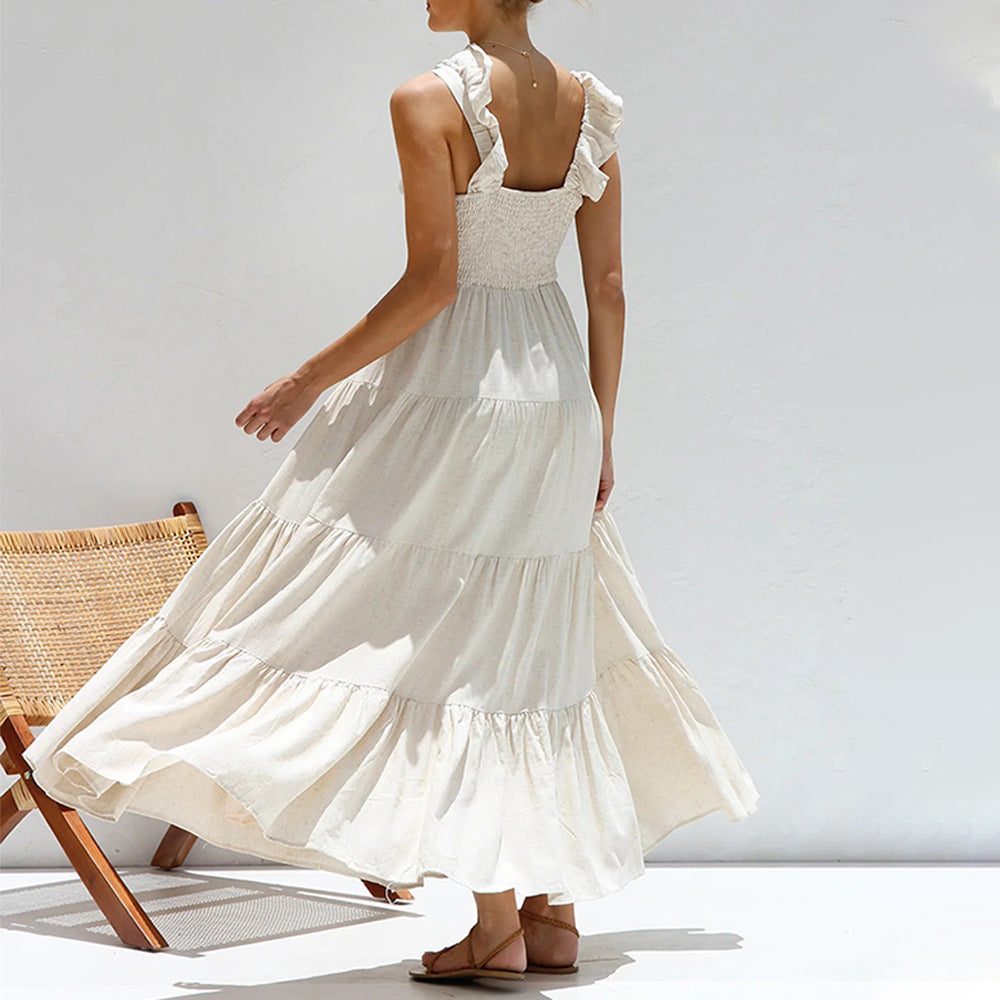 Street-Wave Women Maxi Dress Flowy Fit Tiered Layers Ruffled Straps